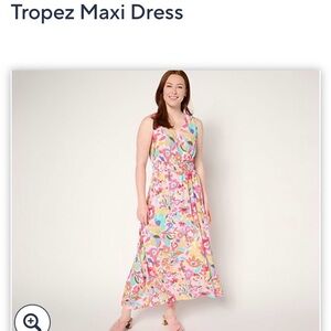 Susan Graver Sleeveless Floral Dress in Pink, Aqua & Coral